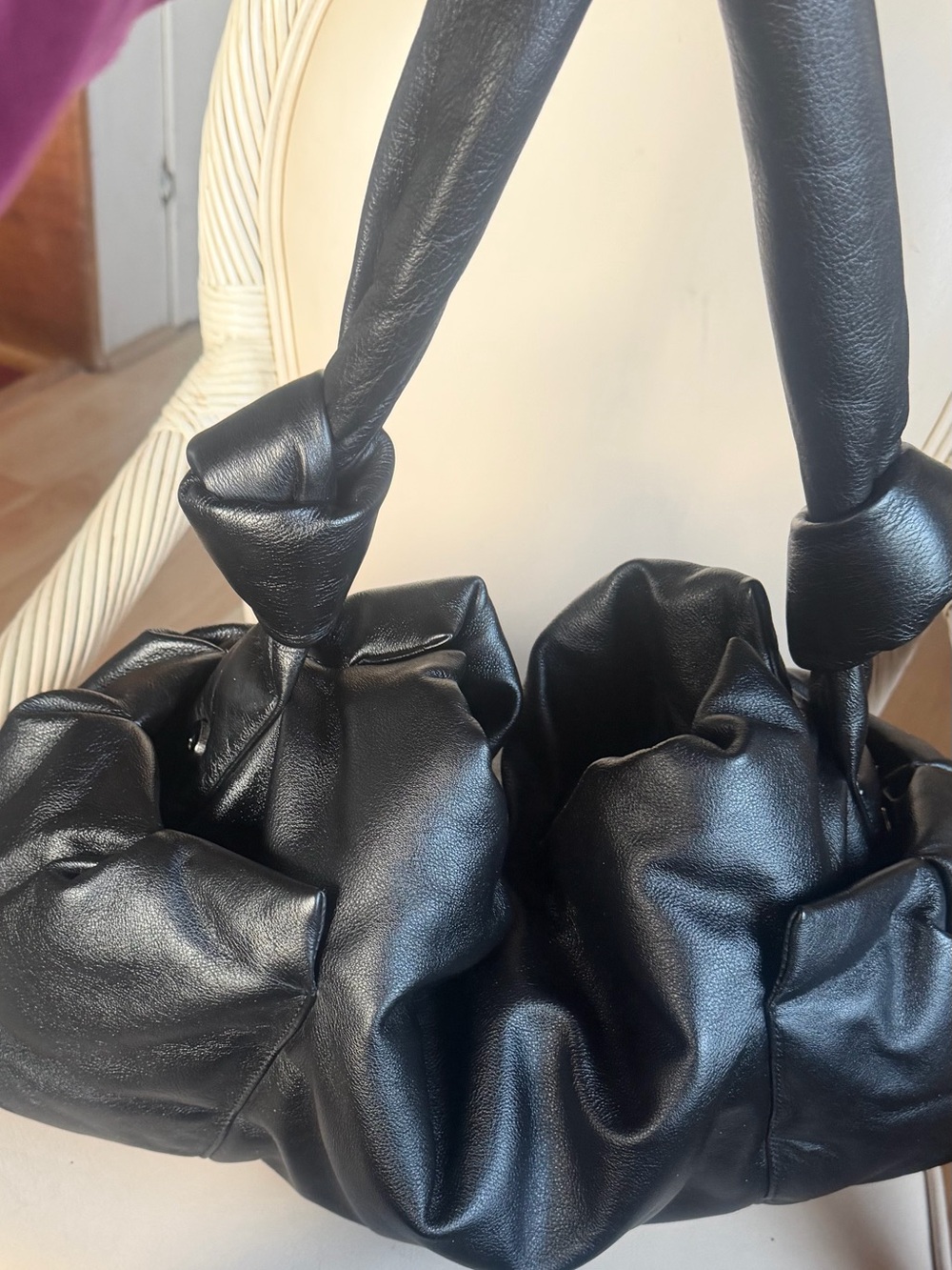 DOROTHEE SCHUMACHER Puffy Soft Calfskin Black Knotted Hobo! Large! New! - Picture 7 of 12